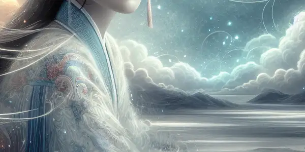 A captivating movie poster featuring actress Li Yuxian in a mystical landscape, embodying romance and adventure.