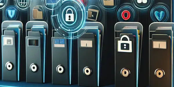 A sleek digital interface showcasing an organized folder for adult content, featuring categories and security symbols.