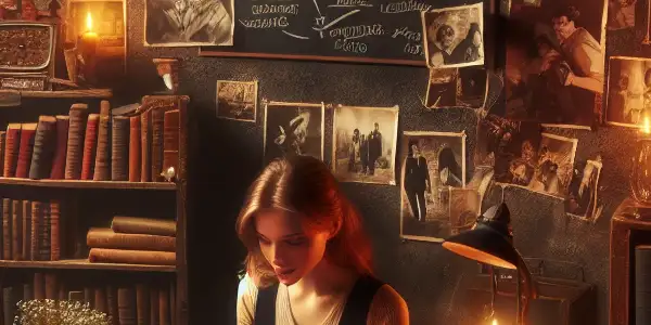 A cozy writer's nook filled with books and sketches, capturing the essence of erotic storytelling inspired by Japanese AV cinema.